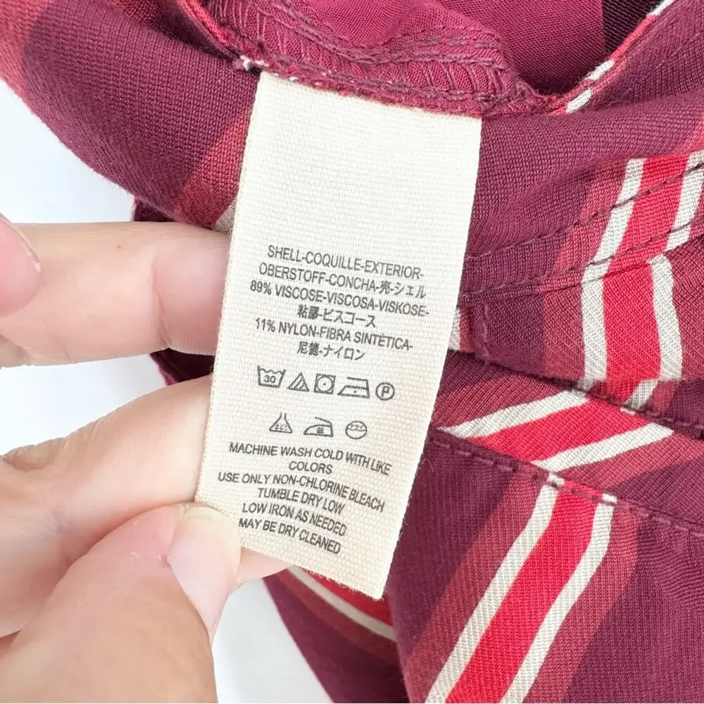 Free People Seemed Like Stripe Belted Crop Pant in Burgundy/Red Sz 2 Office Boho